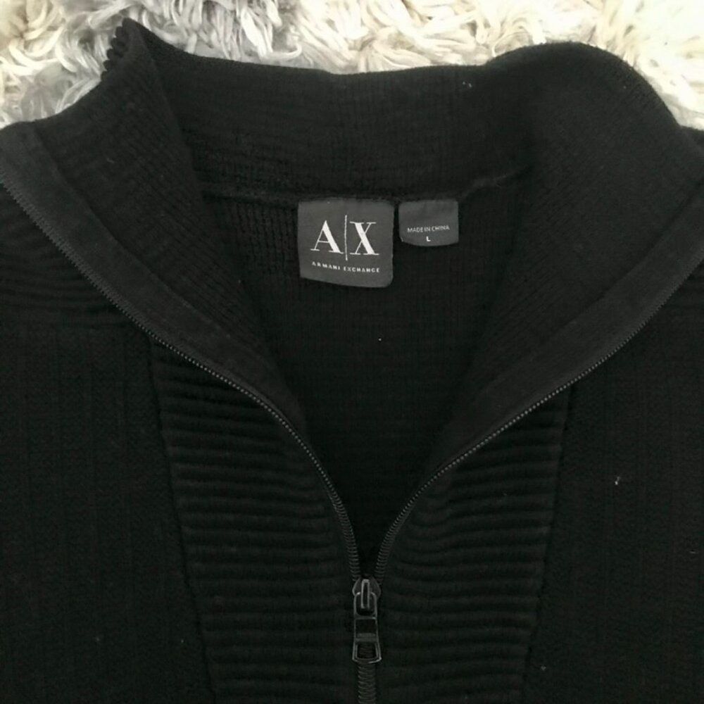 Armani Exchange 1/4 zip Knit Sweater 100% Cotton Men's Large Black Quarterzip